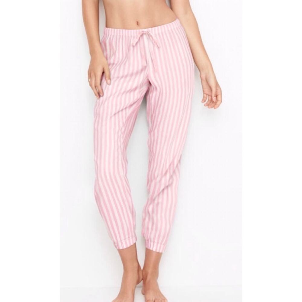 Victoria's Secret Pink White Stripe Jogger Pajama Pants Large Cotton Modal Blend